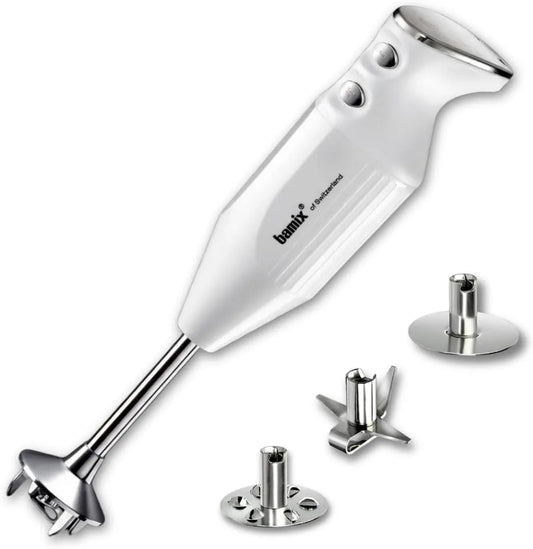 Modell Set PRIME inklusive. Multifunktionsmesser M250 bamix Stabmixer, 2-Stufen, Quirl, Made in Switzerland, Chrom, 250 Watt, Weiß