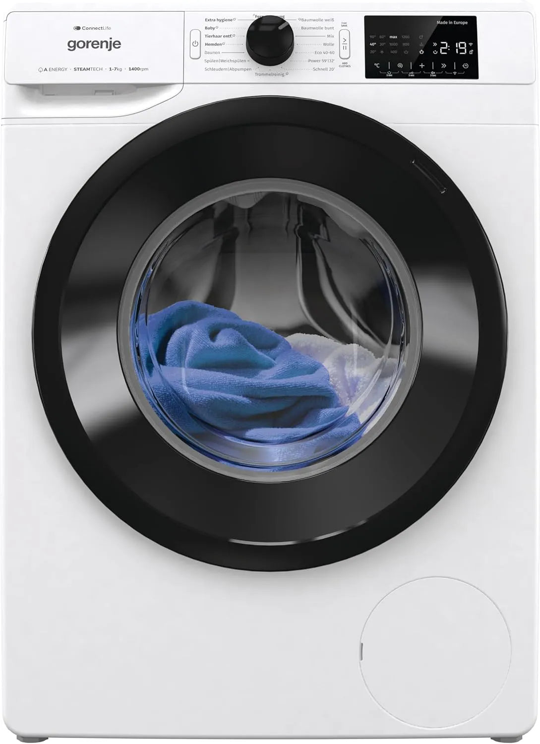 Gorenje Modell, Gewicht 7Kg WPNEI74A1TS 1400 A-10, 15 Betriebsprogramme, ConnectLife, Totaler AquaStop, ExtraHygiene, Schnell Waschgang, min, EEK: %