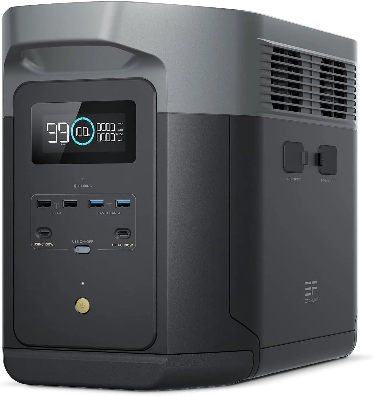 2 Max tragbar Powerstation 2048Wh 3000 EcoFlow DELTA, 3000W Max Ausgangsleistung, erweiterbar 2-6 kWh, 80% Ladung <1 Std, LFP-Batterie mit Zyklen