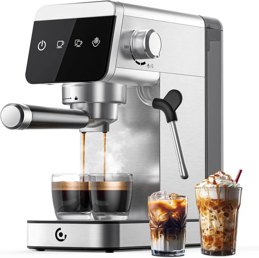 Espresso-Siebträgermaschine AMZCHEF, mit 1,2L abnehmbarem Tank für Zuhause Geschenke Kompakte Edelstahl Latte Maschine,1350W, 20 Bar