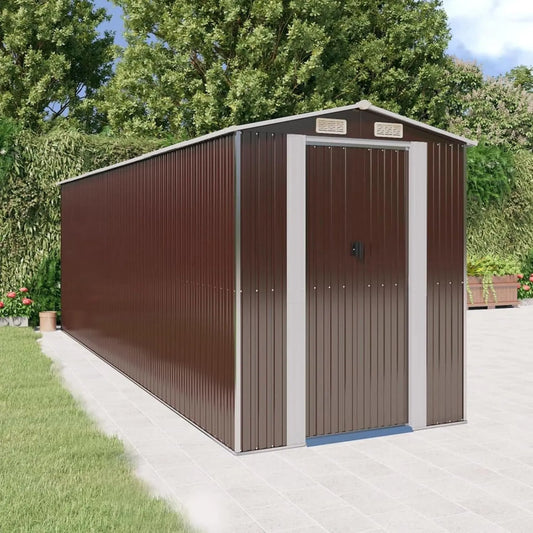 Geräteschuppen, mit Satteldach Geräteschrank für Garten Dunkelbraun 192x606x223 cm Verzinkter Stahl, Gartenhaus Garten Schuppen Metallgerätehaus