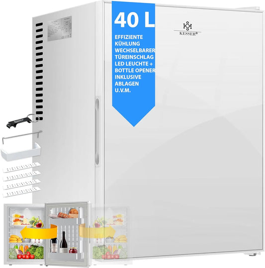 Kesser Kühlschrank, Büro, Hotel, wechselbarer Türanschlag, Mini 40L mit Glasfront Minibar ideal für Camping, Schlafzimmer