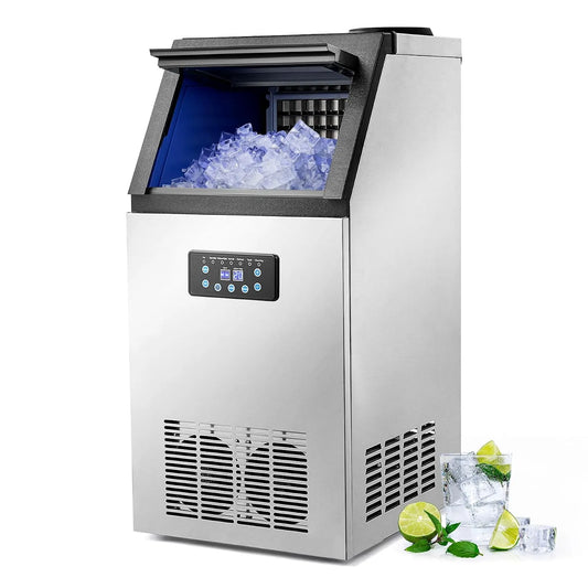 Eismaschine, Wilprep Kommerzielle Eiswürfelmaschine 59kg, 59kg/24H, 24H mit LCD-Bildschirm aus Edelstahl für Büro, Gewicht 59kg, Bar, Restaurant, Café