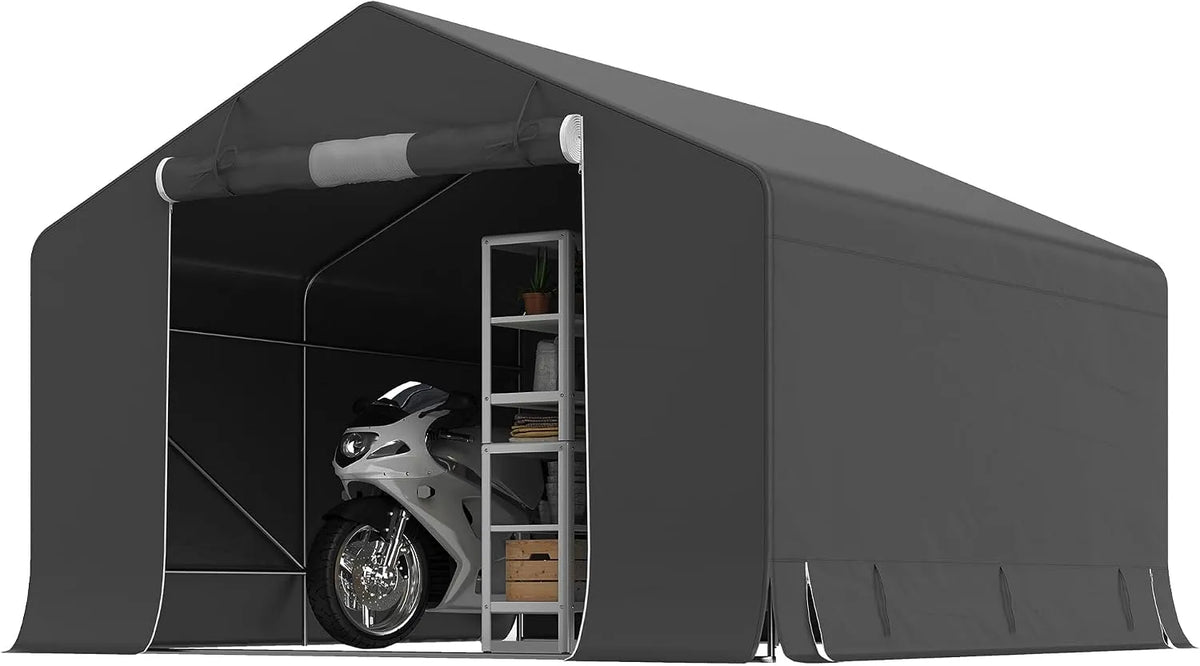Outsunny Carport, Garagenzelt 300 x 300 x 210 cm wasserdicht Fahrradgarage, mit aufrollbar Reißverschlusstür & Seitenwand Fenster