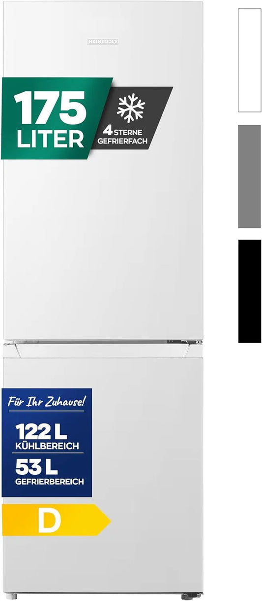 Kühlschrank, Kühlvolumen 122L, leise 39dB, Energieklasse D, große Tiefkühlboxen, Heinrich´s Kühlgefrierkombination 175Liter, Gefrierfach 53L, XXL