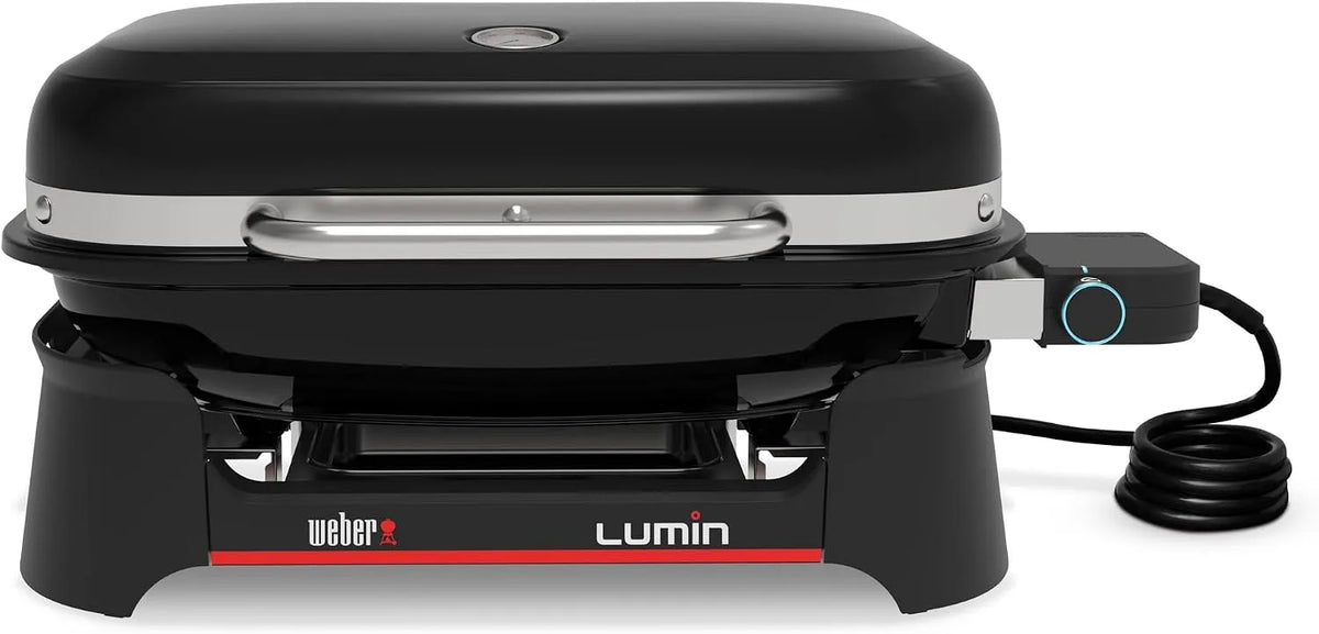 Grill 1502045, Bis zu 315 °C, mit Deckelthermometer, in Schwarz, 33 x 49 cm Grillfläche, Weber Lumin Elektrogrill