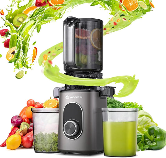 Für Gemüse und Obst AAOBOSI SlowJuicer, Saftpresse Elektrisch mit Rückwärts Funktion, Hohe Saftausbeute, Leicht zu Reinigen，BPA-Frei
