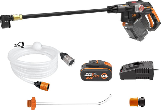 Worx Hochdruckreiniger WG633E, 56 Bar Max. Druck, Hydroshot Akku 20V, 5-in-1 Druckdüse, inklusive. 4Ah Akku & Ladegerät
