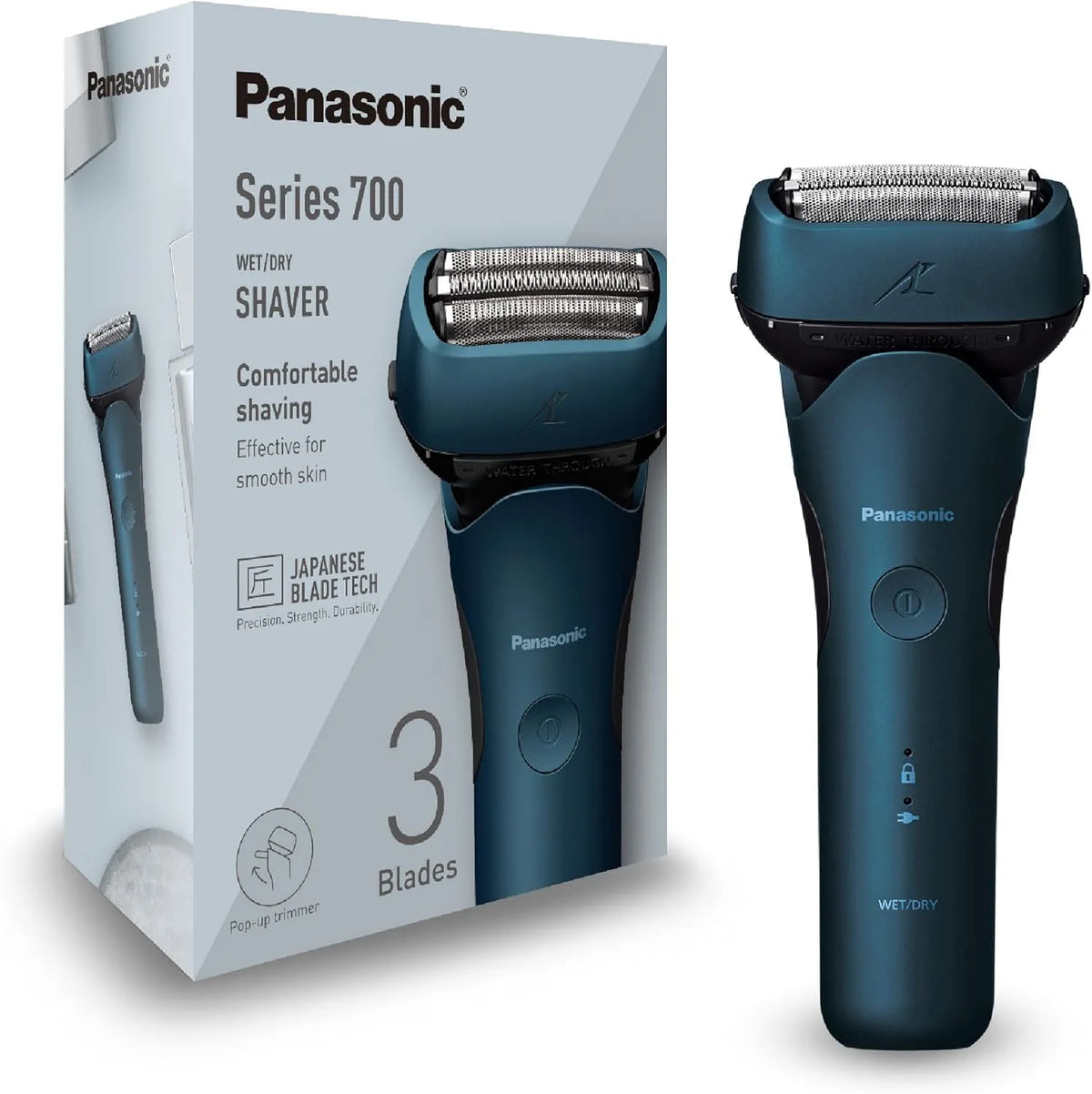 Panasonic Modell ES-ALT4B 3-Klingen-Nass, Series 700 - & Trocken-Rasierer für Männer, tragbar, kabellos, wasserdicht, Bartdichtesensor, Dunkelblau