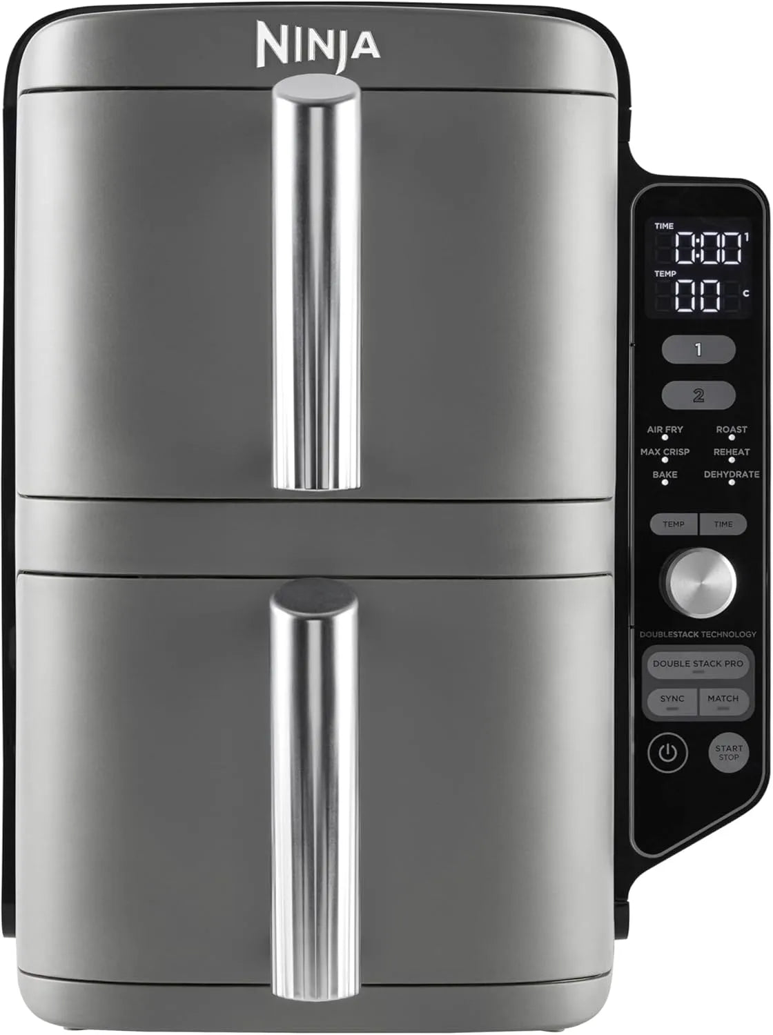 Ninja Heißluftfritteuse SL400EU, Fassungsvermögen 9,5L Airfryer, Doppelkorb mit 4 Kochstufen, 2 Körben, 2 Rosten, 6 Kochfunktionen, 8 Portionen