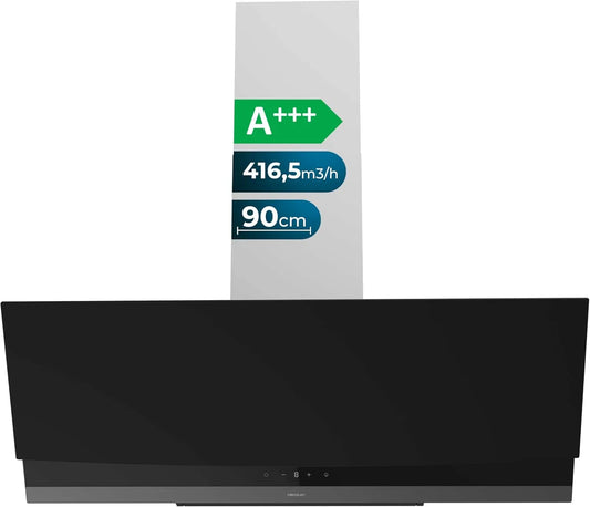 Cecotec Dunstabzugshaube, Dekorative 90cm Bolero Flux, 416,5 m³/h, Energieklasse A+++, DC-Motor, mit langlebigen Komponenten