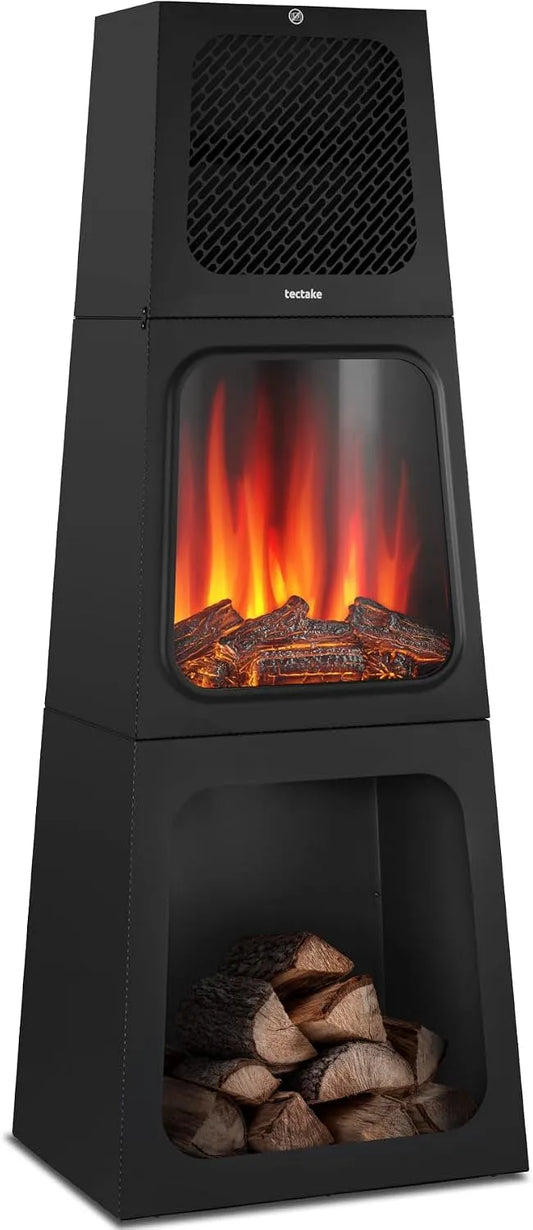Elektrokamin 3D-Flammeneffekt tectake, Leistung 1800W, elektrischer Kamin mit Heizlüfter, integriertes Thermostat, in Schwarz, 2 Heizstufen 900W