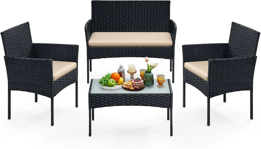 Modell GGF004B05 SONGMICS Balkonmöbel, aus PE-Polyrattan, Terrassenmöbel, für Terrasse, Garten, Gartenmöbel-Set, Lounge-Set, Outdoor
