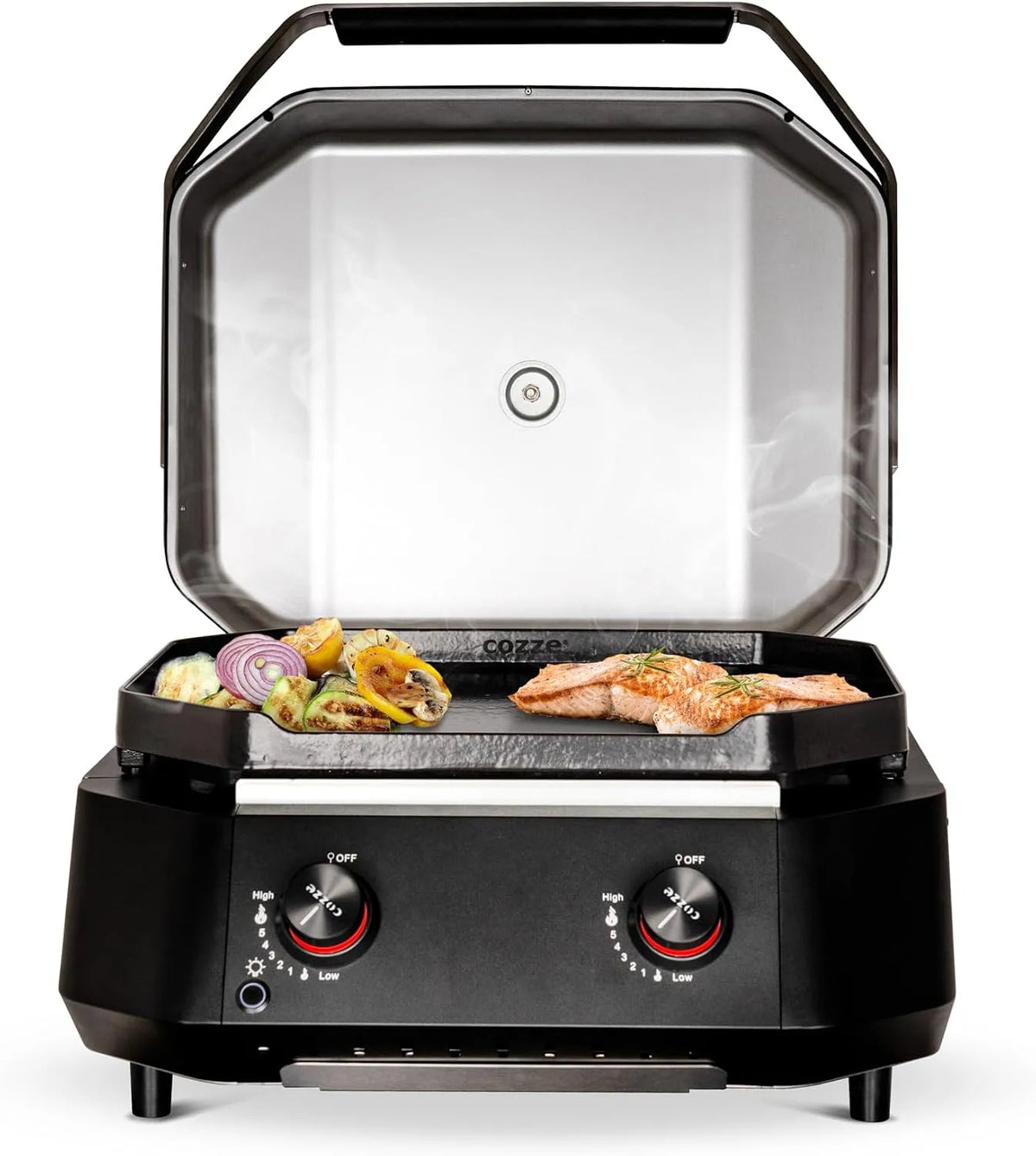 Gasgrill G-500, inklusive. Regulator und 1.01M Schlauch, Rostfreier Stahl, mit Zwei U-Form Brennern, in Schwarz, 535x418 mm Grillfläche, cozze