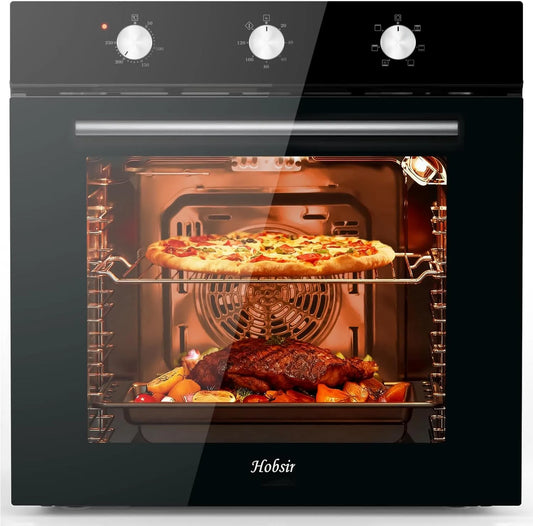 Backofen, Leistung 2500 W, Timer bis 120 Min, ideal für Profis und Einsteiger, Hobsir 60 cm Einbaubackofen mit 60 L Volumen, Drehknopfsteuerung