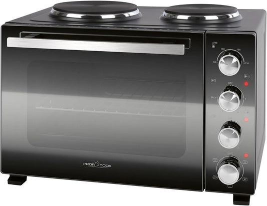 Backofen KK 1302, Fassungsvermögen 32L, ProfiCook Minibackofen mit Kochplatten und Drehspieß, Umluft, Oberhitze, Unterhitze, klein, PC