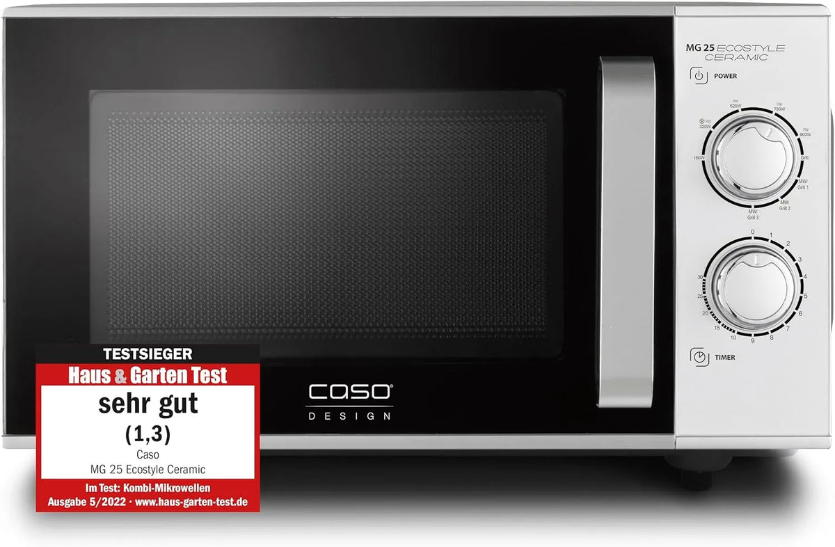 Caso Mikrowelle MG 25, Fassungsvermögen 25 Liter, Ecostyle Ceramic, Testsieger Haus & Garten Test, mit Grill, größere Nutzfläche dank CASOTEK Boden