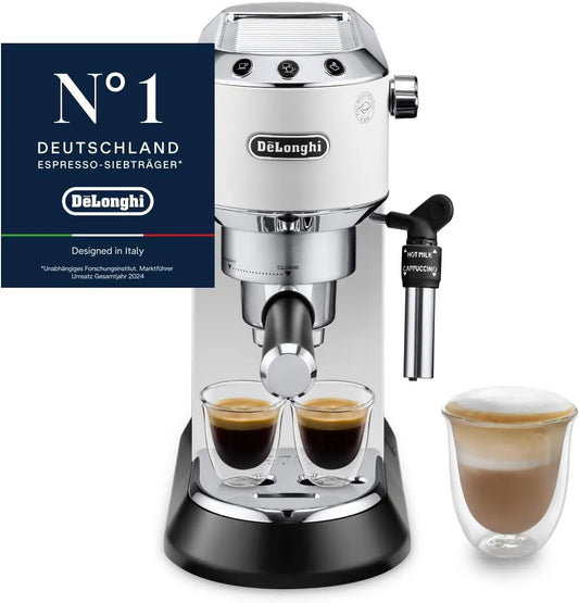 De'Longhi Espresso-Siebträgermaschine EC685.W, Dedica Style, manuellem Milchaufschäumer für Espresso und Cappuccino, Weiß, 15cm breit