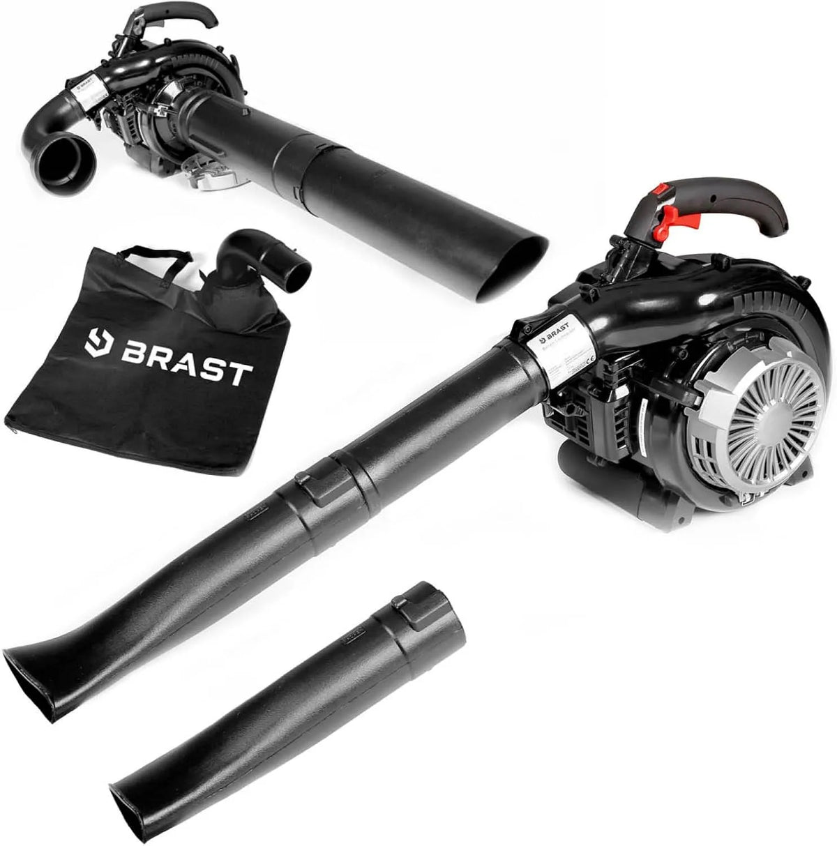 Laubsauger 36PS 4in1 BRAST, inklusive. 2 Blasrohre, Laubbläser Benzin 1,0kW, Fassungsvermögen 55L Fangsack, Funktion, Blasgeschwindigkeit 73 m