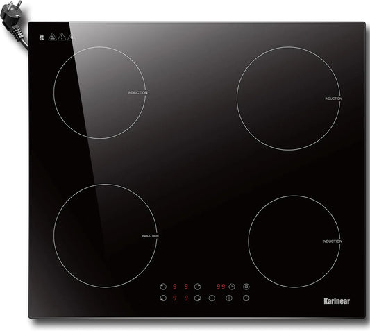 Induktionskochfeld 220-240V Karinear, 60 cm 4 Platten, 3500W 9 Leistungsstufe, Einbau Kochfeld Induktion mit Stecker, Timer, Kindersicherung