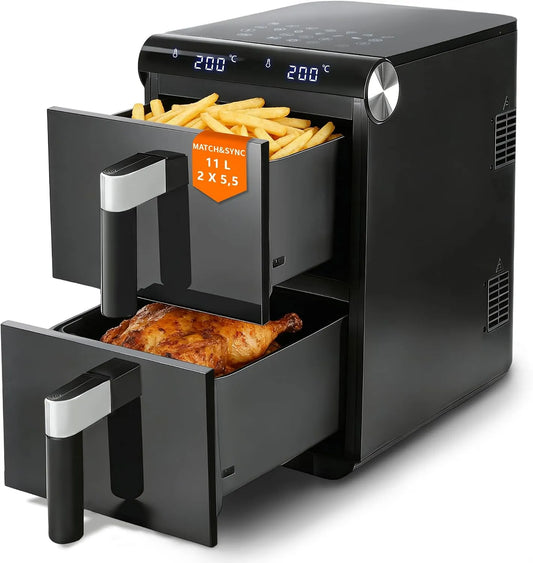 Heißluftfritteuse, Citybee 11L XXL 2 Kammern, Leistung 2800W Touch, 13 Betriebsprogramme, 50–200°C, Timer 1–60 Min, MATCH, in Schwarz