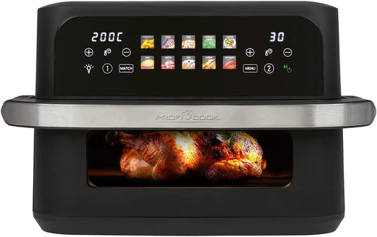 Heißluftfritteuse FR 1313 H ProfiCook XXL, Fassungsvermögen 10L, Leistung 2400W Airfryer, 2 Kammern, 10 Betriebsprogramme, 80-200°C, Öl und Fettfrei