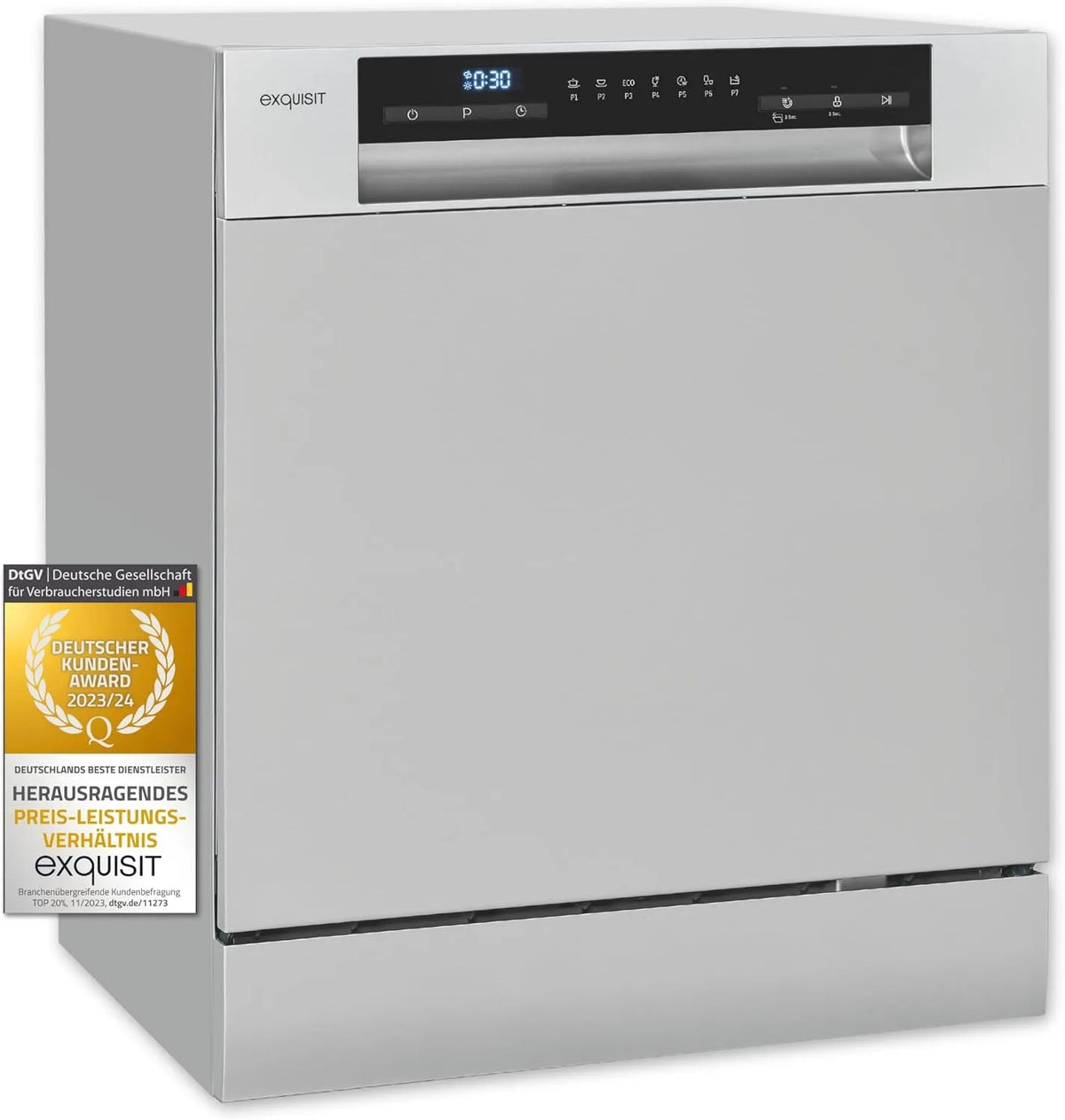 Exquisit Geschirrspüler GSP5508-030D, Mini, ECO-Modus, silber, 55 cm breit, spülmaschine klein, Tischspülmaschine