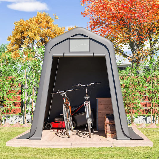 Gerätehaus, Windfester Fahrradunterstand oder Carport, Aufbewahrungsschuppen 245x183x217cm, mit Wasserdichtem PE-Material & Rollos, Farbe Grau