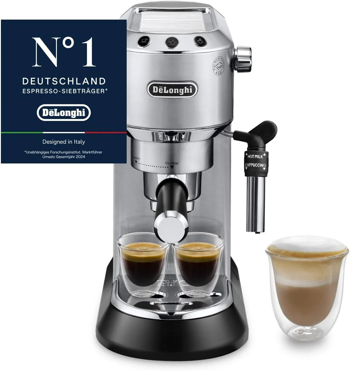 De'Longhi Espresso-Siebträgermaschine EC685.M, Dedica Style, manuellem Milchaufschäumer für Espresso und Cappuccino, Metall, 15cm breit