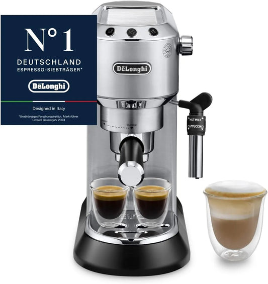 De'Longhi Espresso-Siebträgermaschine EC685.M, Dedica Style, manuellem Milchaufschäumer für Espresso und Cappuccino, Metall, 15cm breit