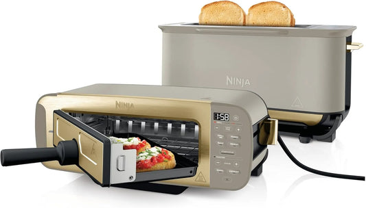 Ninja Toaster ST202EUSTGD, 7 Kochfunktionen, Elektrogrill mit Deckel, Backblech und Krümelschale, Foodi 3-in-1, 7 Toastlinien, Stone Gold