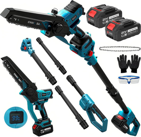 Makita 8 Zoll Kettensäge mit 8.5 ft Verlängerungsstange, Kompatibel mit 18 V, 2 Batterie, Bürstenlosem Motor, Automatische Kettenölung