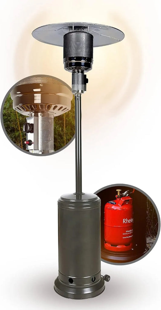 APANA Gas Heizpilz Bellamente ONE, Terrassenheizer mit Abschaltautomatik, Umkippsicherung, Gasheizstrahler für außen, Anthrazit, Outdoor Heizstrahler