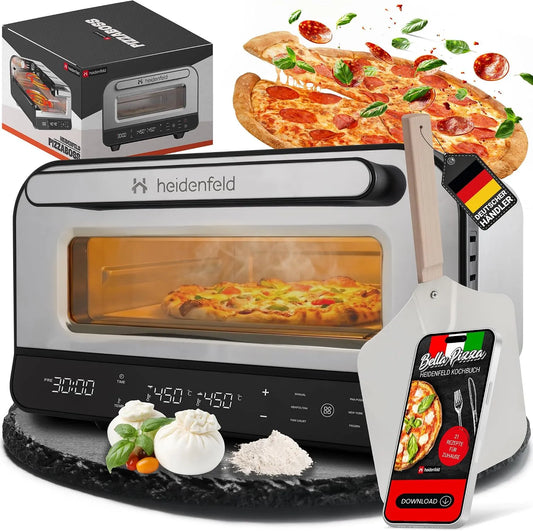 Backofen, 1850 Watt bis 450°C, Heidenfeld Pizzaofen, inklusive. Pizzastein & Pizzaschieber, Pizzaofen elektrisch, Pizza Ofen, Pizza Maker, Steinofen