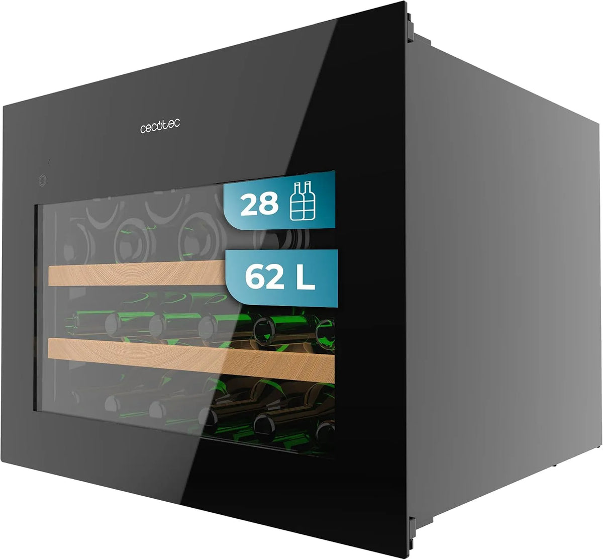 Cecotec Kühlschrank 28000, Schwarzes Glas, LED-Licht, Effizient, Vielseitig, Leise, Touch-Öffnung, Elegantes Design