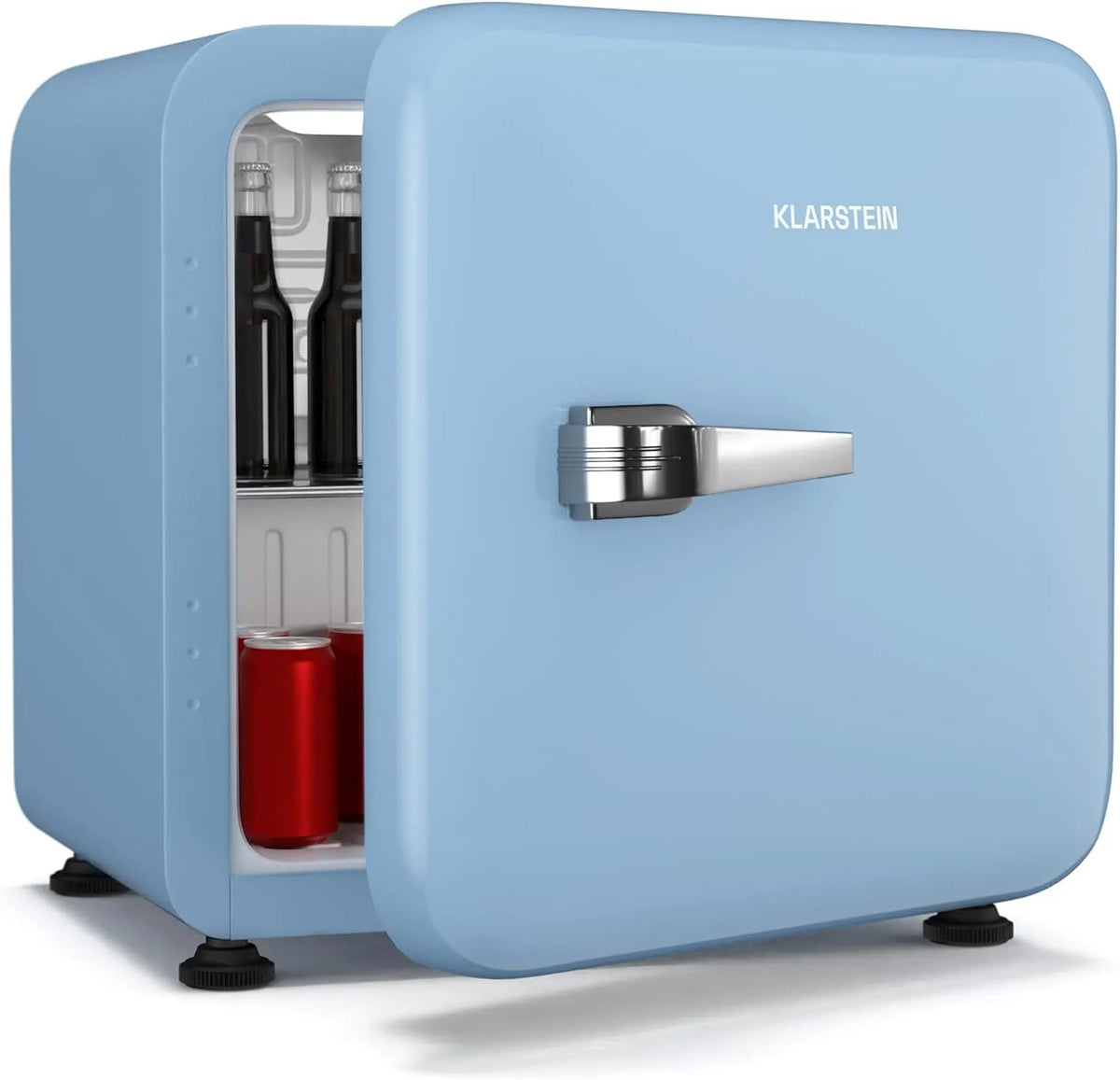 Klarstein Kühlschrank, Leise 40 dB, Kompakter Klein mit Verstellbaren Füßen und Wendetür, Weiß, Audrey Evo 43L Mini, Retro-Design