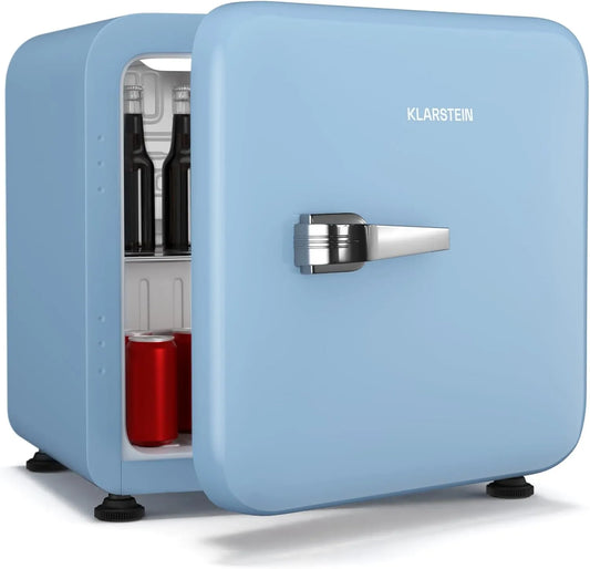 Klarstein Kühlschrank, Leise 40 dB, Kompakter Klein mit Verstellbaren Füßen und Wendetür, Weiß, Audrey Evo 43L Mini, Retro-Design