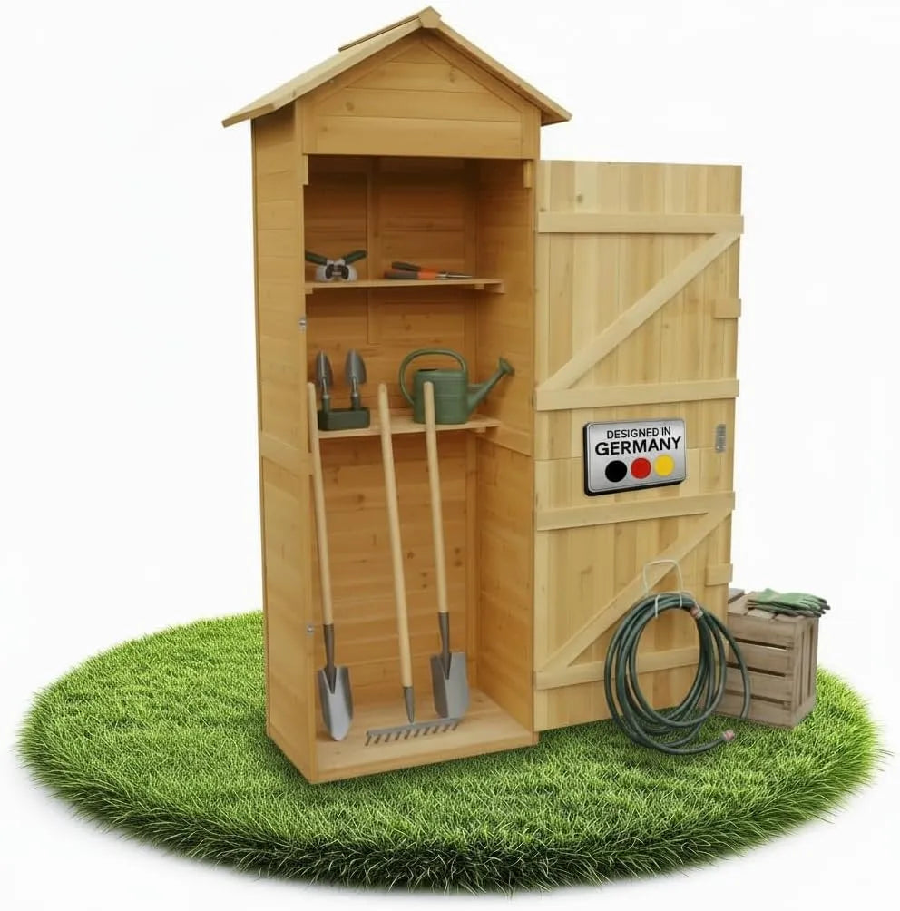 Gerätehaus Mucola, mit 2 integrierten Regalböden 79x49x190 cm Geräteschuppen Gartenschrank aus Holz Geräteschrank Gartenhaus Gartengerätehaus