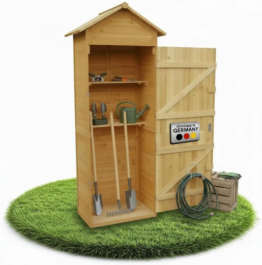 Gerätehaus Mucola, mit 2 integrierten Regalböden 79x49x190 cm Geräteschuppen Gartenschrank aus Holz Geräteschrank Gartenhaus Gartengerätehaus