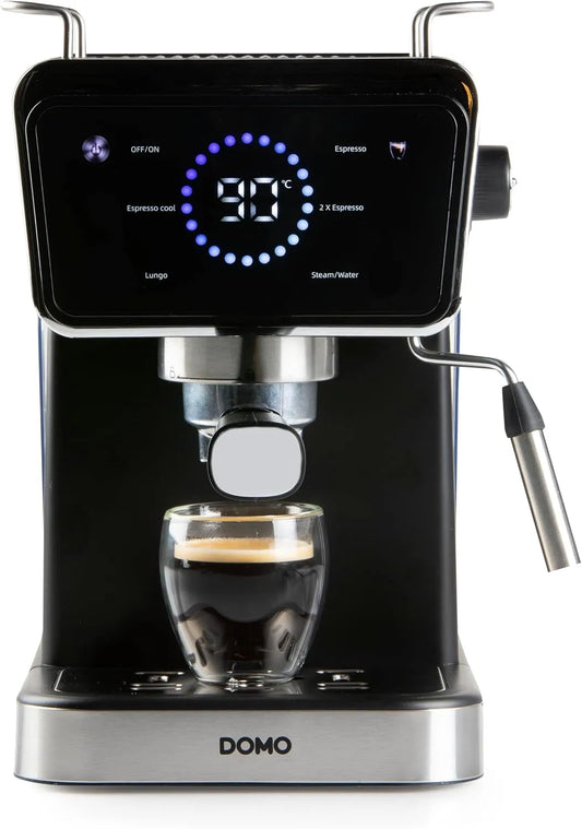 Espressomaschine DO757K DOMO, 20 Bar, Fassungsvermögen 1,5 L Wassertank, Kaffeemaschine mit manuellem Milchaufschäumer, Touchscreen Farbdisplay