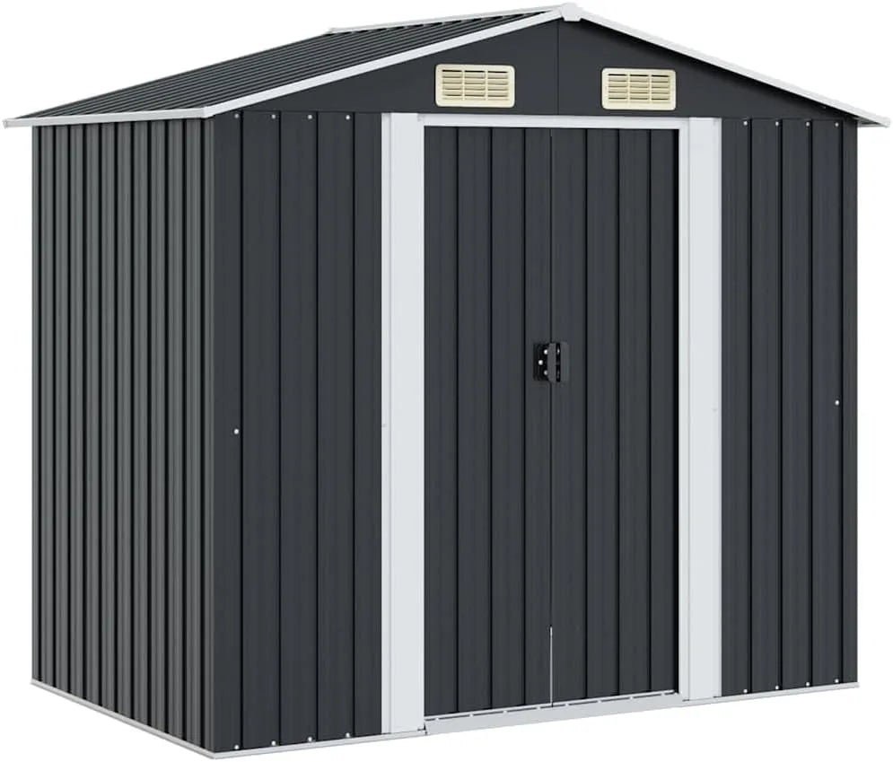 Geräteschuppen vidaXL, mit 4 Entlüftungsöffnungen Schiebetür Gerätehaus Schuppen Gartenhaus Anthrazit Stahl 204x132x186cm, Gartenschuppen