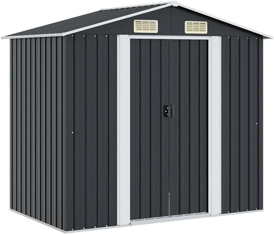 Geräteschuppen vidaXL, mit 4 Entlüftungsöffnungen Schiebetür Gerätehaus Schuppen Gartenhaus Anthrazit Stahl 204x132x186cm, Gartenschuppen