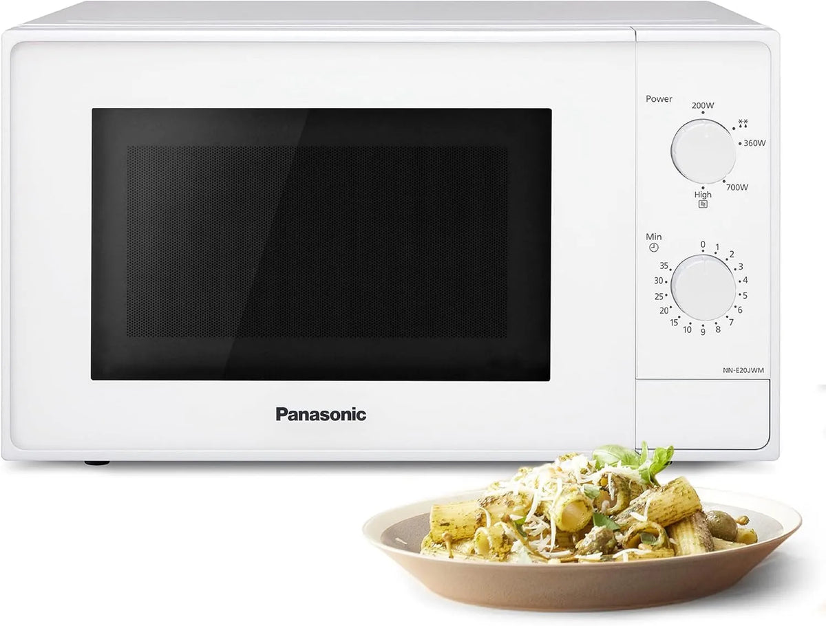 Panasonic Mikrowelle NN-E20JWMEBG, Fassungsvermögen 5 Leistungsstufen, Fassungsvermögen 20L, Leistung 800W, Mikrowellenofen mit Glasteller, Timer
