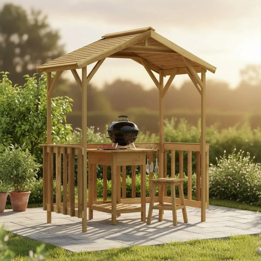 Gartenhaus, Grillpavillon Kiefernholz Imprägniert 163,5x93x210 cm, Holz Mit Geneigtem Dach, Pergola Für Outdoor Grillen Und Gartenpartys