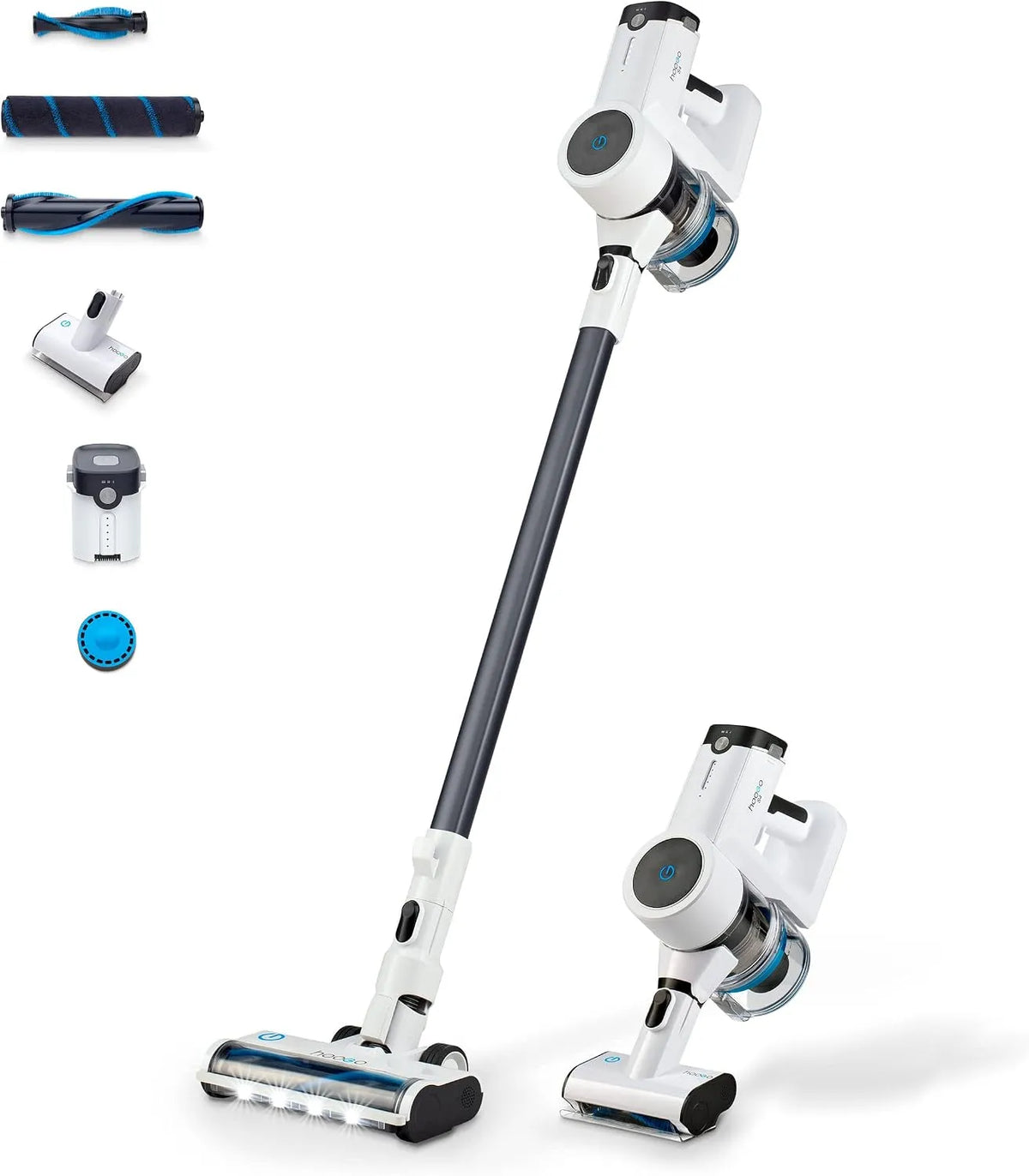 Staubsauger 2in1 hoogo Akku, 23.000 Pa, Laufzeit bis zu 60 Min., Handstaubsauger, LED Beleuchtung, S4, Leistung 400W, beutellos kabellos, Tierhaare