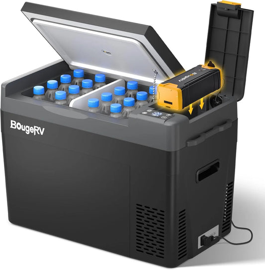 Kompressor 110-240V BougeRV CRPRO, Spannung 12v Kühlschrank, Fassungsvermögen 29 Liter Auto-Kühlbox, für Auto, Reisen, Kühlbox 12v mit 277Wh Akku