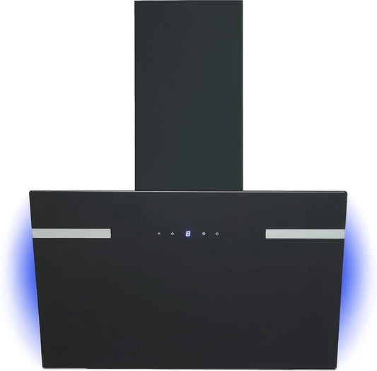 Respekta Dunstabzugshaube CH69060SA+, schräg 60 cm, 43–63 dB, kopffrei, Abluft, und Umluftfunktion, Metallgehäuse mit Glasschirm in Schwarz