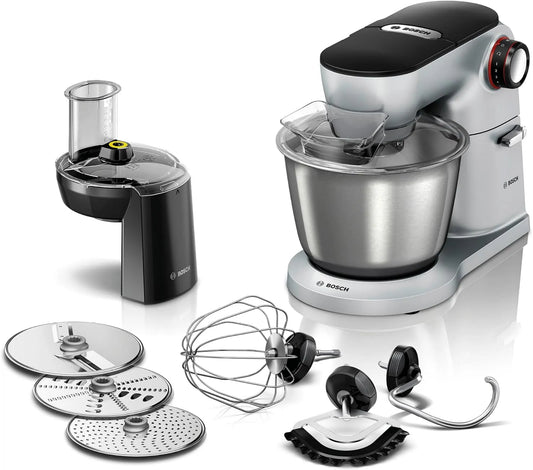Bosch Küchenmaschine MUM9D33S11, Leistung 1600 W, 3 Scheiben, spülmaschinenfest, Rührbesen, silber, Edelstahl-Schüssel 5,5 L, 7 Stufen, OptiMUM