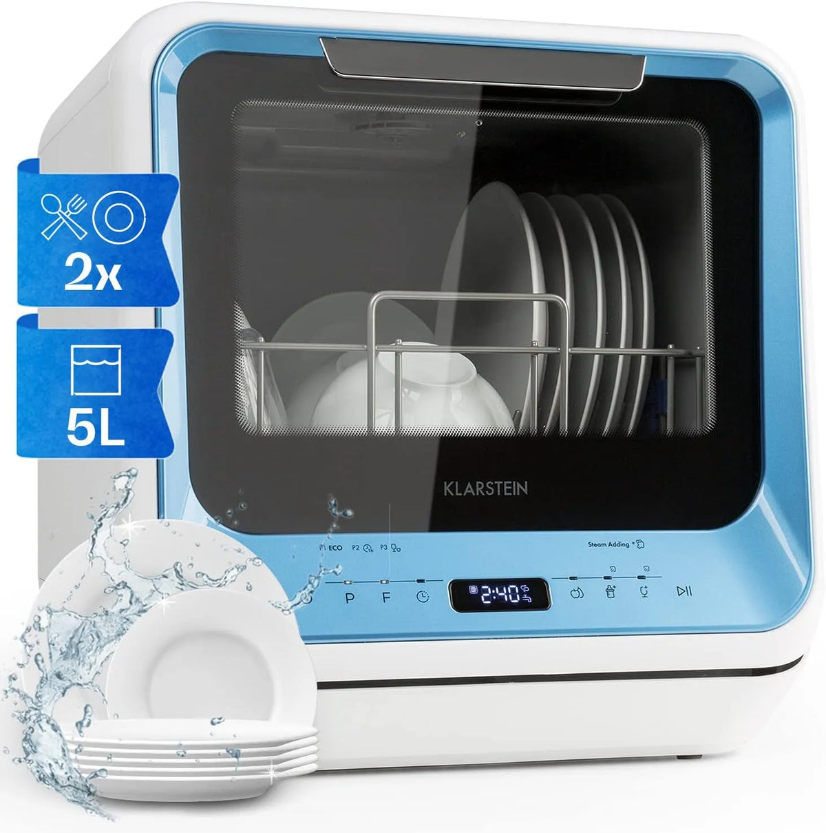 Klarstein Geschirrspüler, Fassungsvermögen 5L, Amazonia Mini, Digitalanzeige, Tragbar für kleine Küchen & Reisen, 7 Betriebsprogramme, Leise 58dB