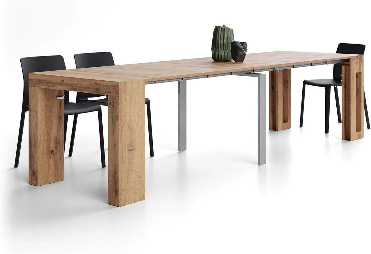Modell x90 MOBILI FIVER, ausziehbarer Konsolentisch mit Halterung für Verlängerungsplatten, 45, 305, cm, Evolution, Made In Italy, rustikale Eiche